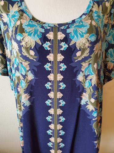 JM Collection Women's Plus 3X Top Tunic Short Sleeve Scoop Neck Blue/Multi - Picture 3 of 15