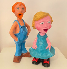 CREATIVE ART - 2 PAPIER MACHE STREET PUPPET DOLLS - H46 and 36CM