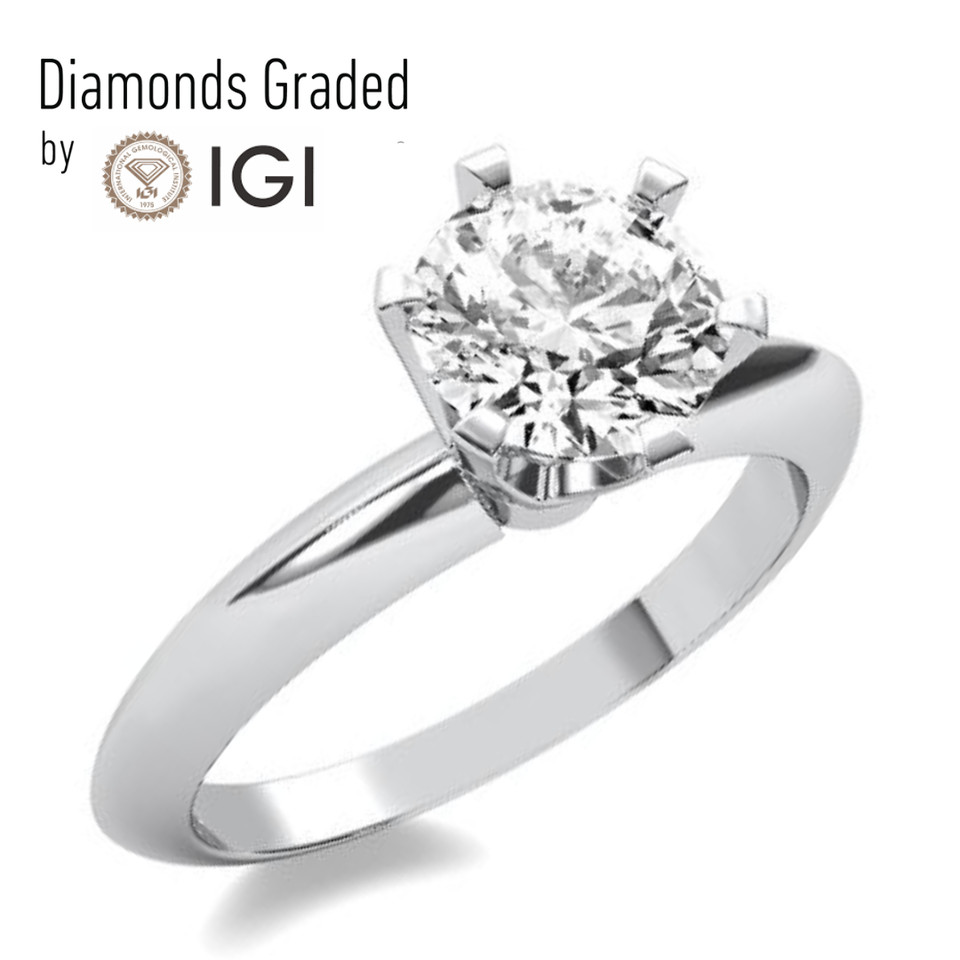 3 Ct D VS1 Diamond Engagement Rings IGI Ceritfied Round Lab Grown 