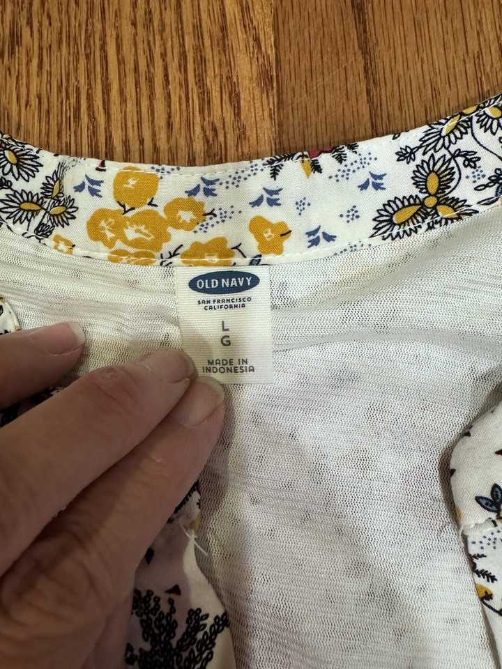 Old Navy Womens Large White Flower Flowy Dress Boho Lined Cottagecore