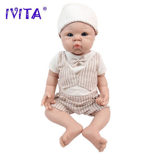 IVITA 19"Popular Blue Eyes Boy&Girl Full Silicone Doll Reborn Baby Toddler Toy - Picture 3 of 10