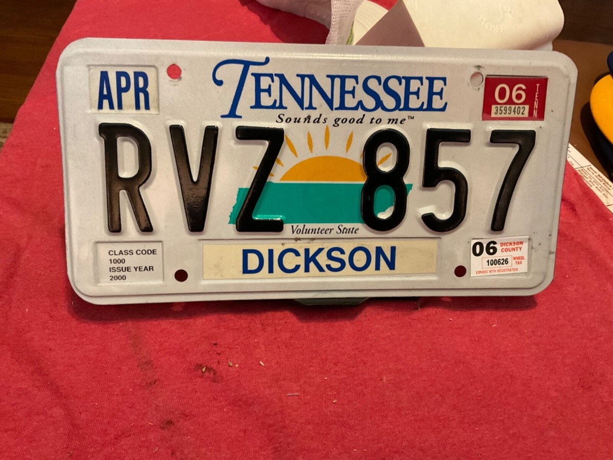 Tennessee License Plate Dickson County Sunrise Design RVZ 857 2006