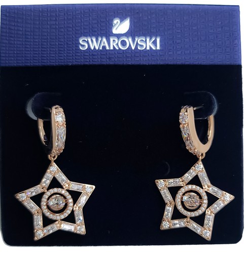 New in Gift Box SWAROVSKI 5617769 Rose Gold Crystals Star Hoop Drop Earrings - Picture 2 of 2