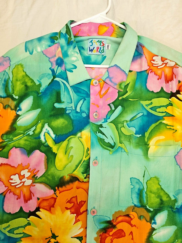 Vibrant JAMS WORLD Parisian Garden Tropical Floral Hawaiian Aloha Shirt