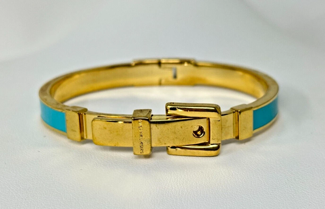 Splendido Bracciale MICHAEL KORS Regolabile Fibbia Smaltata Blu Teal