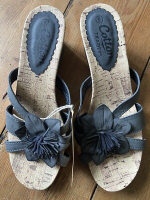 Cotton Traders Flower Wedge Mule Sandals Bnwt Uk New
