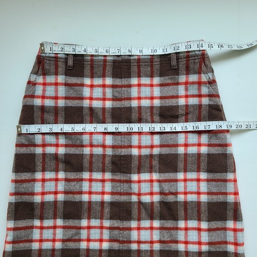 Eddie Bauer Wool Pencil Skirt 6T Tall Brown Orange Plaid No Slit Academia - Picture 6 of 13