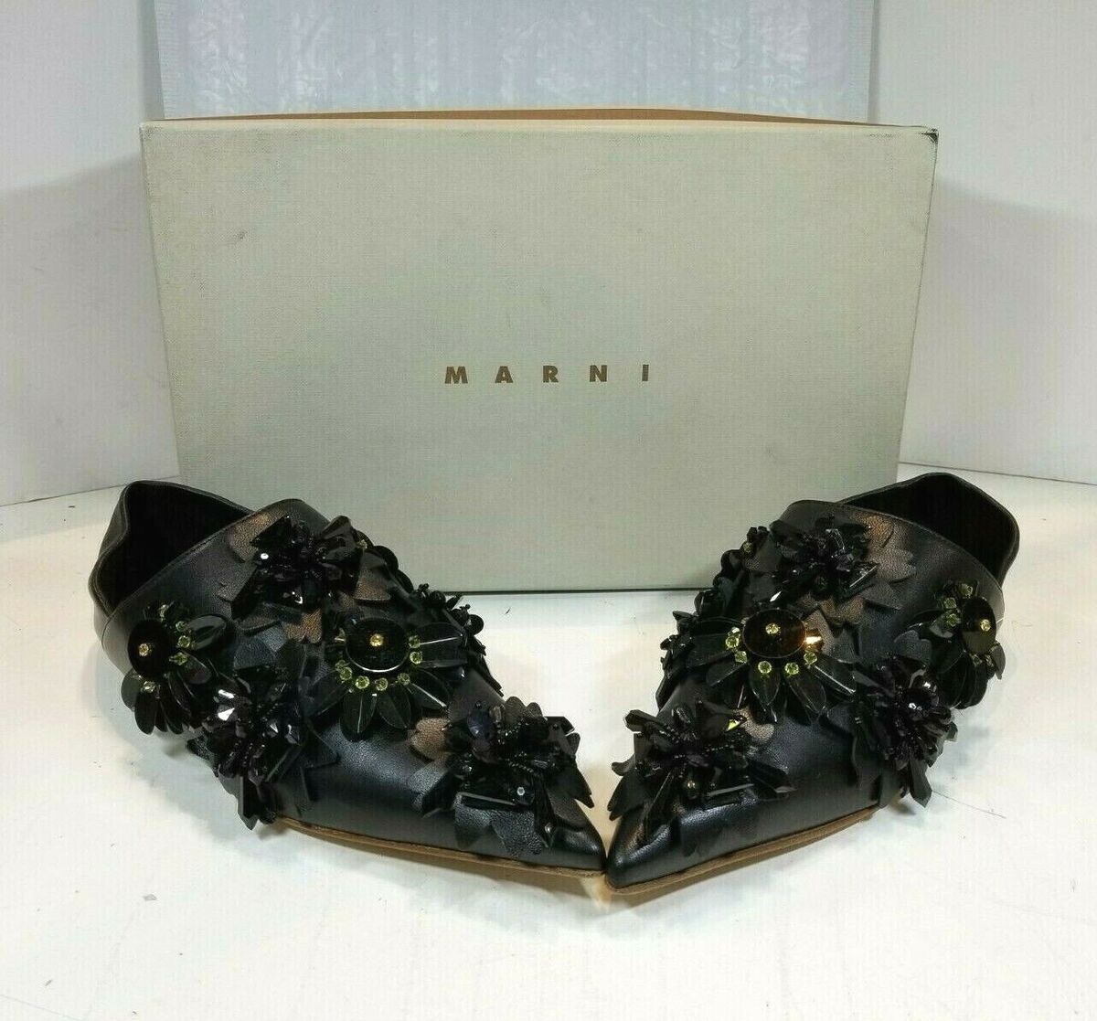 MARNI EMBELLISHED LEATHER MULES, BLACK SABOT SHOE, SIZE 37 MARNI EMBELLISHED LEATHER MULES, BLACK SABOT SHOE, SIZE 37