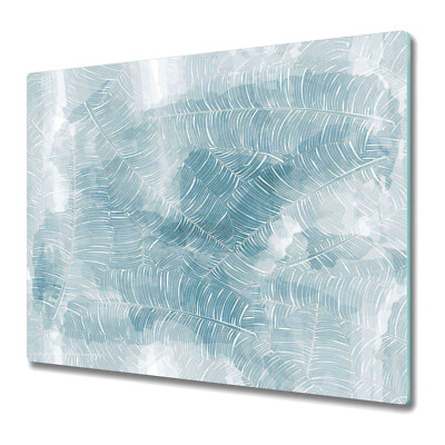 Herd-Abdeckplatte Glas Schneidebrett Ceranfeld-Abdeckung 60x52 Blaue Palmblätter