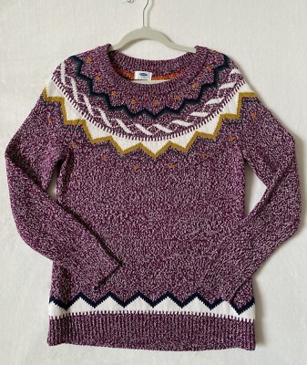 Old Navy Classic Fair Isle Women Pullover Knit Sweater Multi Cotton Blend  Sz L