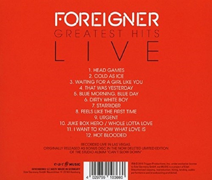 FOREIGNER - GREATEST HITS LIVE CD NEW! 4029759103660| eBay