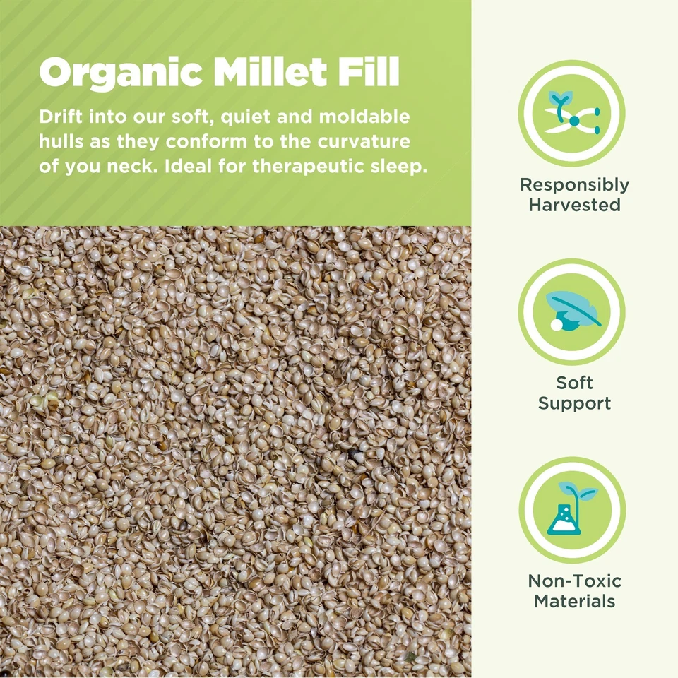 Millet Bed Pillow - Organic Cotton Fabric and Fill Soft Neck Pillow for Sleeping - Image 3 of 4