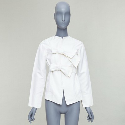 CELINE Phoebe Philo cream cotton silk tie front straight jacket