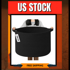 65L Large Blanket Basket,Woven Rope Laundry Basket-Black