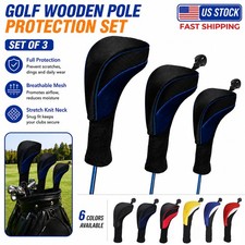 3Pcs Golf Club Head Covers Set Driver 1/3/5 Fairway Woods Headcovers Long Neck
