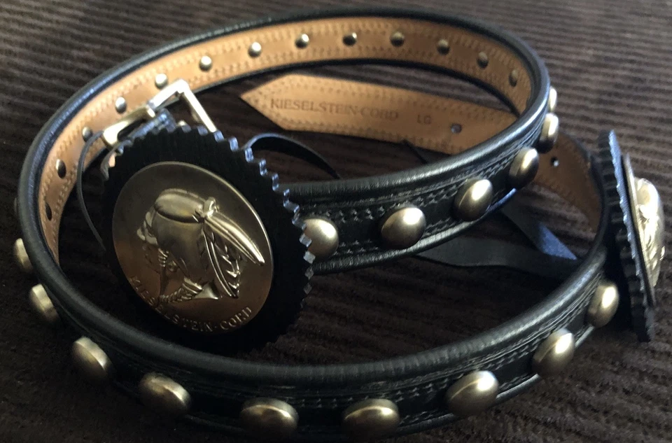 Cinturón de cuero negro tachonado con motivo nativo americano Kieselstein-Cord talla L Foto 2 de 4