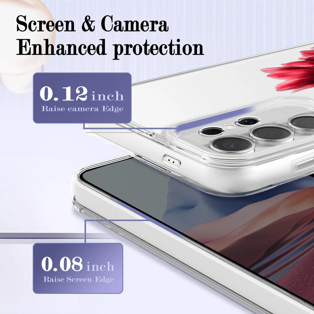 Samsung Galaxy S22 S23 S24 S25 A24 A25 Clear Floral Phone Case Cover  