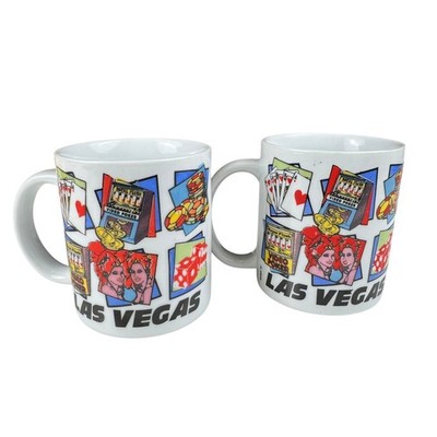 Vintage 1991 RSA Las Vegas Souvenir Coffee Mugs Set of 2 Casino Graphics White