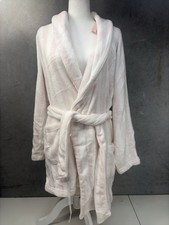 Victoria's Secret Pink White Striped Plush Robe Size M/L LOVE Embroidered NWT