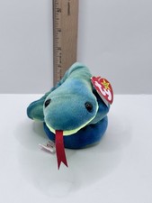Ty  Hissy  1997 Green And Yellow Beanie Baby Snake With Red Tongue