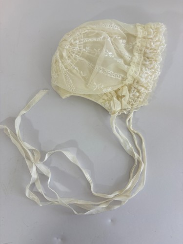 Vintage Antique Ivory Baby Infant Bonnet Lace