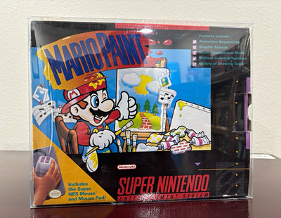 Mario Paint SNES Super Nintendo CIB Big Box Mouse Pad Manuals Acrylic Case