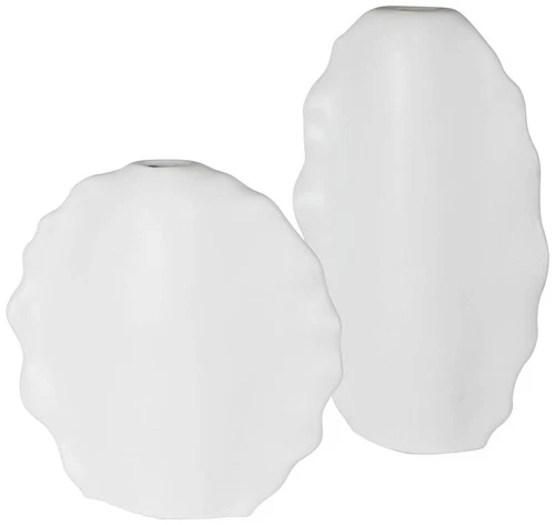 Uttermost Ruffled Matte White Glaze Ceramic Vases Set of 2 - Picture 3 of 3