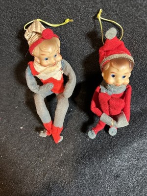 2 Wired Felt Christmas Elves/Pixies/Knee Huggers, Japan, 50 s?
