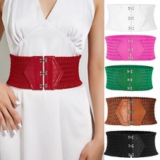 Triple Buckle Ruffle Elastic Waist Belt Women Wide Corset Dress Cinch Belt