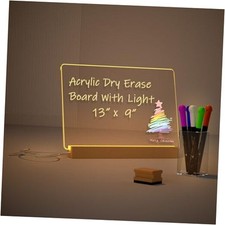 Acrylic Dry Erase Board with Light Up Stand for Desk 13 x 9 inch Clear Desktop