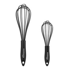 NileHome Silicone Whisk Set 8" 10" Kitchen Wisk 2-Pack, Black