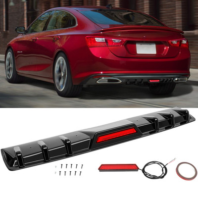 For Chevrolet Malibu 2016-2024 Glossy Black Rear Bumper Diffuser w/ Led Light