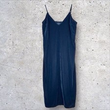 Old Navy Velvet Midi Slip Dress Womens Large Obscure Night Blue Spaghetti Straps