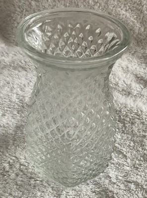 Hoosier Clear Glass Small Vase ~ 5 1/2  Diamond Point Hobnail Hexagon 4071