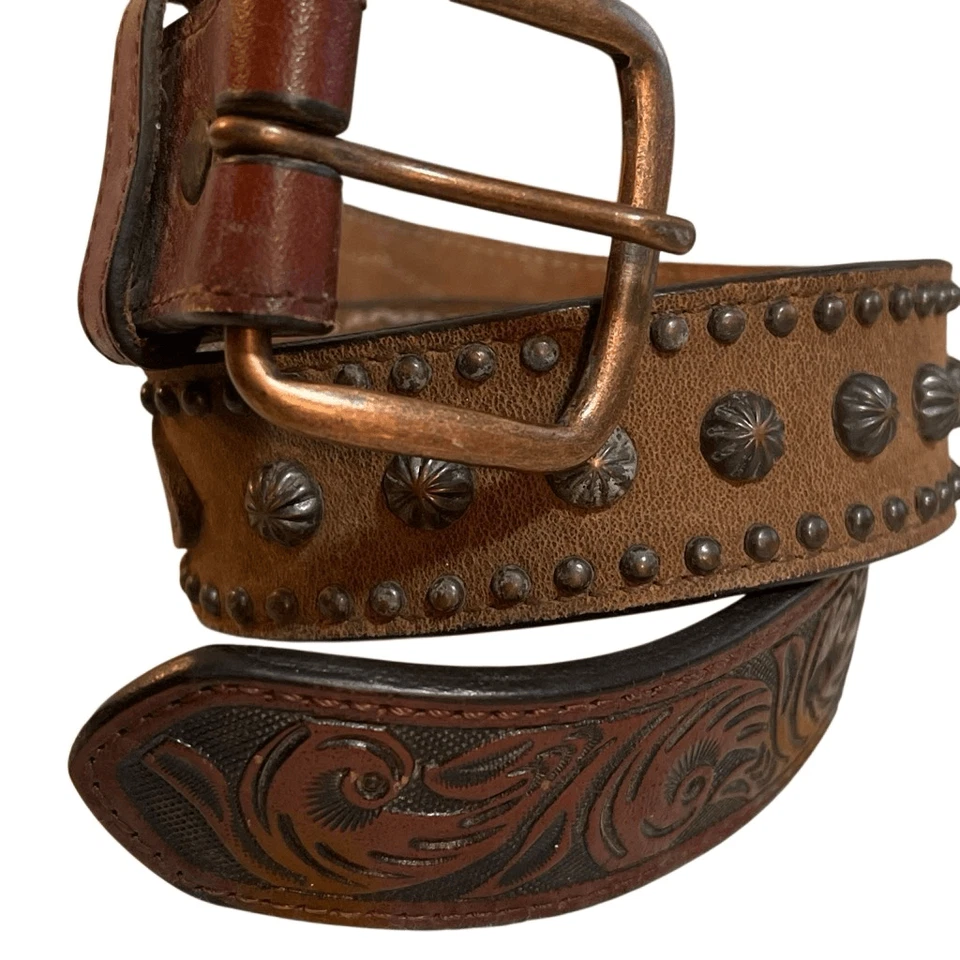 3D-ремень винтажный детский кожаный ручной работы/с заклепками медный ремень с пряжкой - Изображение 2 из 4