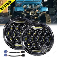 Fits For Jeep Cj-7 1976-1986 7 Round Led Headlight Halo Turn Signal Hi-lo Beam