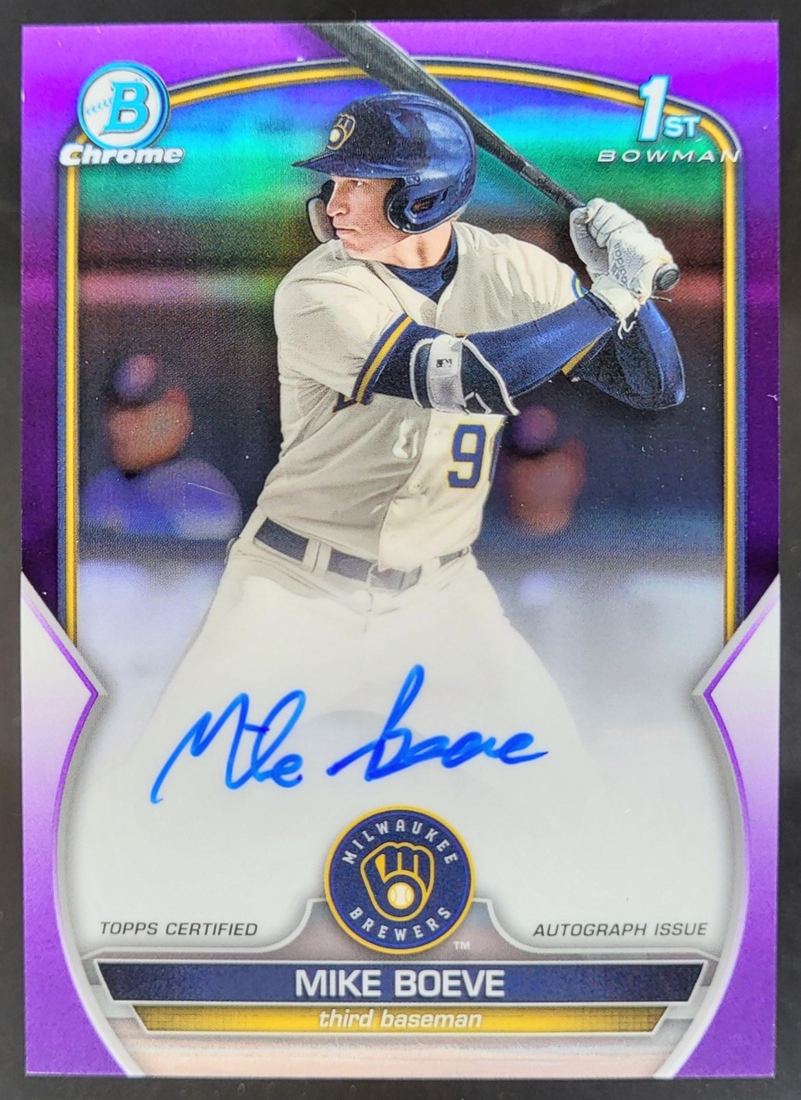 2023 Bowman Draft Mike Boeve Chrome Auto Purple Refractor /250 1st Brewers CB6