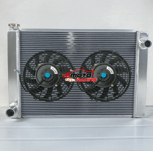 Universal Crossflow Aluminum Radiator &Fans For Ford Config manual 24" ×18" Core - Imagen 1 de 9