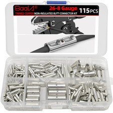 115 PCS Non Insulated Butt Connectors Kit,26-8 Gauge Butt Splice Connector Un...