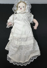 Vintage Baby Doll Unmarked with Sleepy Eyes Gown Bonnet Slippers 18"