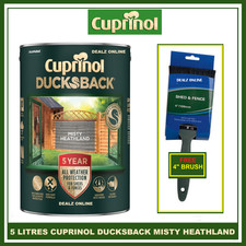 Cuprinol 5 Year Ducksback MISTY HEATHLAND  5L + 4" FENCE BRUSH