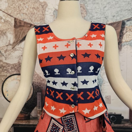 Canotta vintage anni 70 senza maniche con bottoni davanti rosso bianco blu americana - Foto 10 di 10
