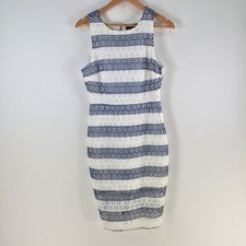 Wish dress womens size S pencil white blue striped floral lace sleeveless 121479