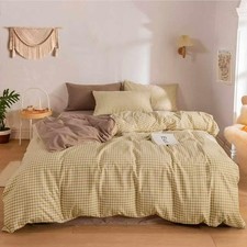 Tan Grid Duvet Cover Set Queen Size, 3 Piece Farmhouse Buffalo Check Gingham ...