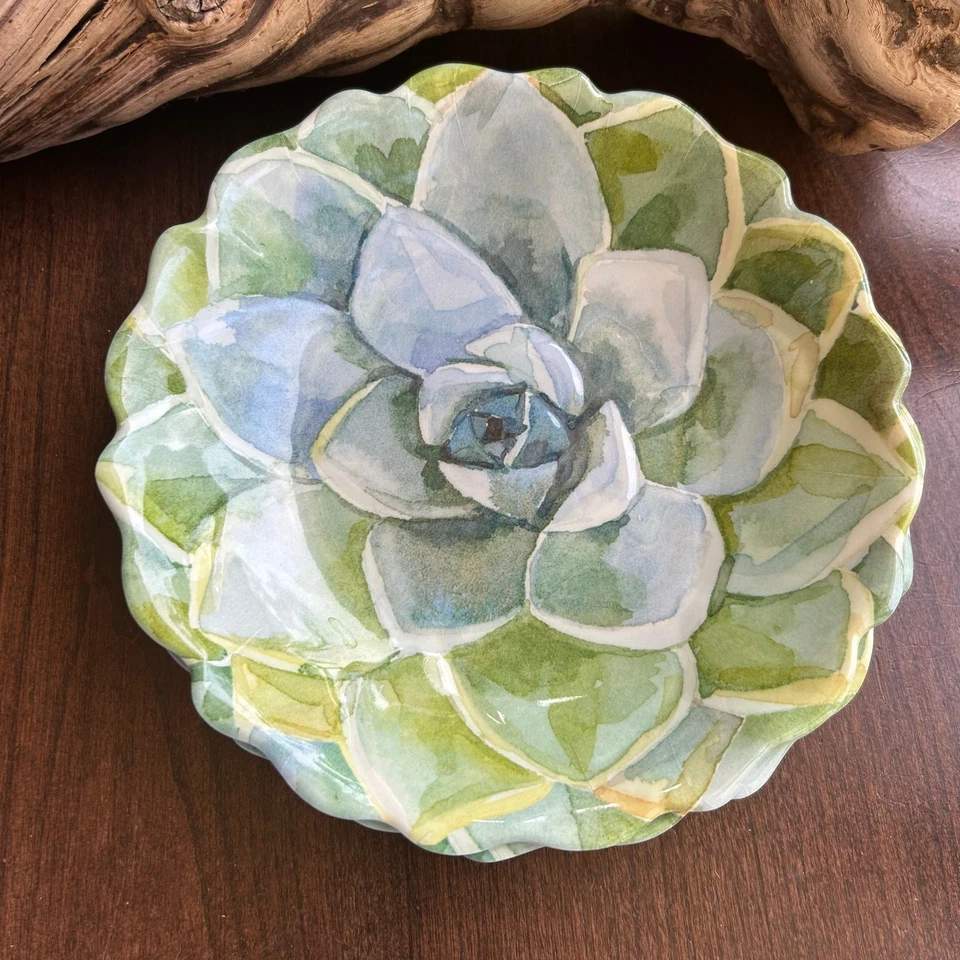 "4 Nicole Miller Melamina Verde Azul Flor Borde Festoneado 8"" Plato" Foto 4 de 4