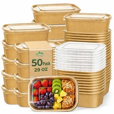 Kaderron 50 Pack 29 OZ Large Paper Bowls with Lids, Heavy Duty Disposable Com...
