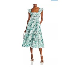 Aqua Calypso Smocked Green and White Midi Dress