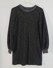 Lou & Grey Cotton Blend Gray Black Balloon Sleeve Sweater Shift Dress Size Small