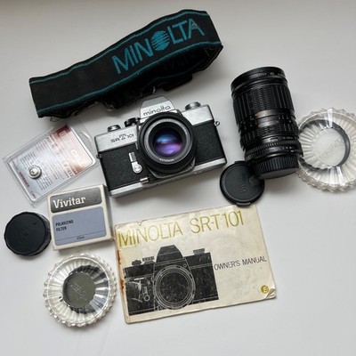 Minolta SRT 101 SLR 35mm Film Camera with 50mm 1.7 MD & Sigma 28