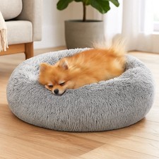 Calming Donut Pet Bed 20" - Plush Faux Fur Anti-Slip Dog Cat Bed